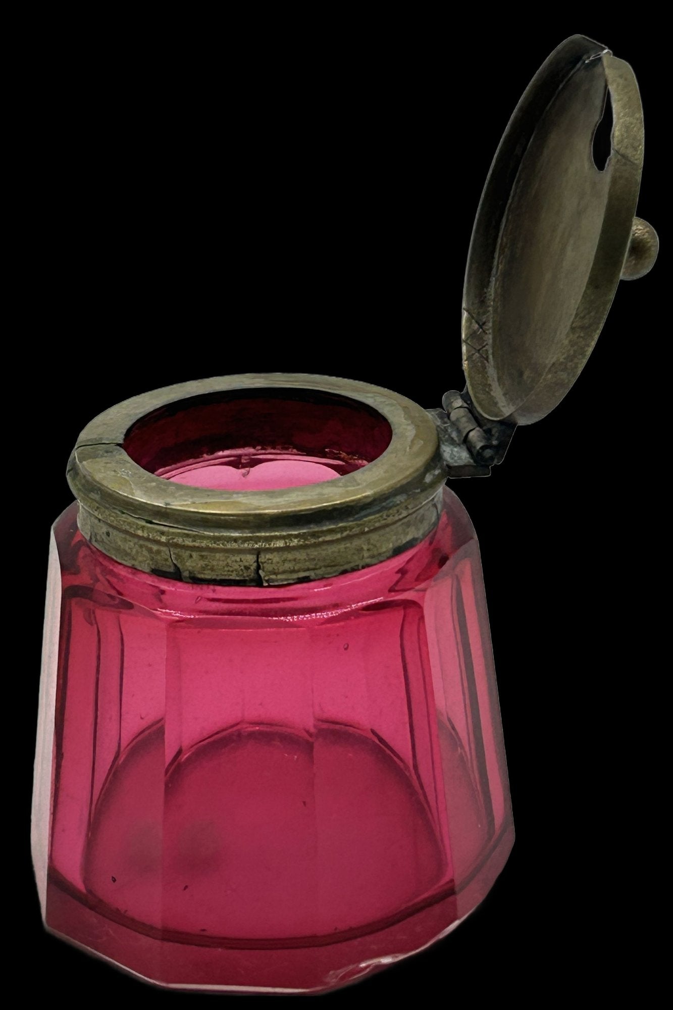 260408-22 Cranberry Glass Mustard Pot With EPNS Lid