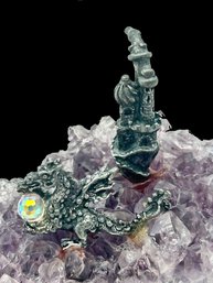 250625-4A Pewter Wizard's Dragon and Castle On Amethyst r