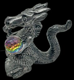 250625-4C Pewter Dragon Holding A Crystal