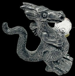 250625-4C Pewter Dragon Holding A Crystal