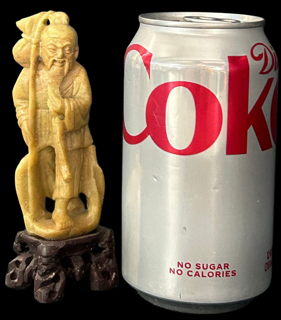 260107-3A Chinese Soapstone Fisherman 5"H Figurine