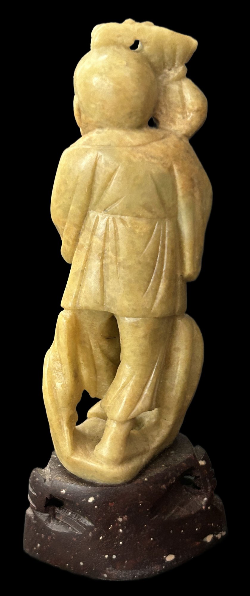 260107-3A Chinese Soapstone Fisherman 5"H Figurine