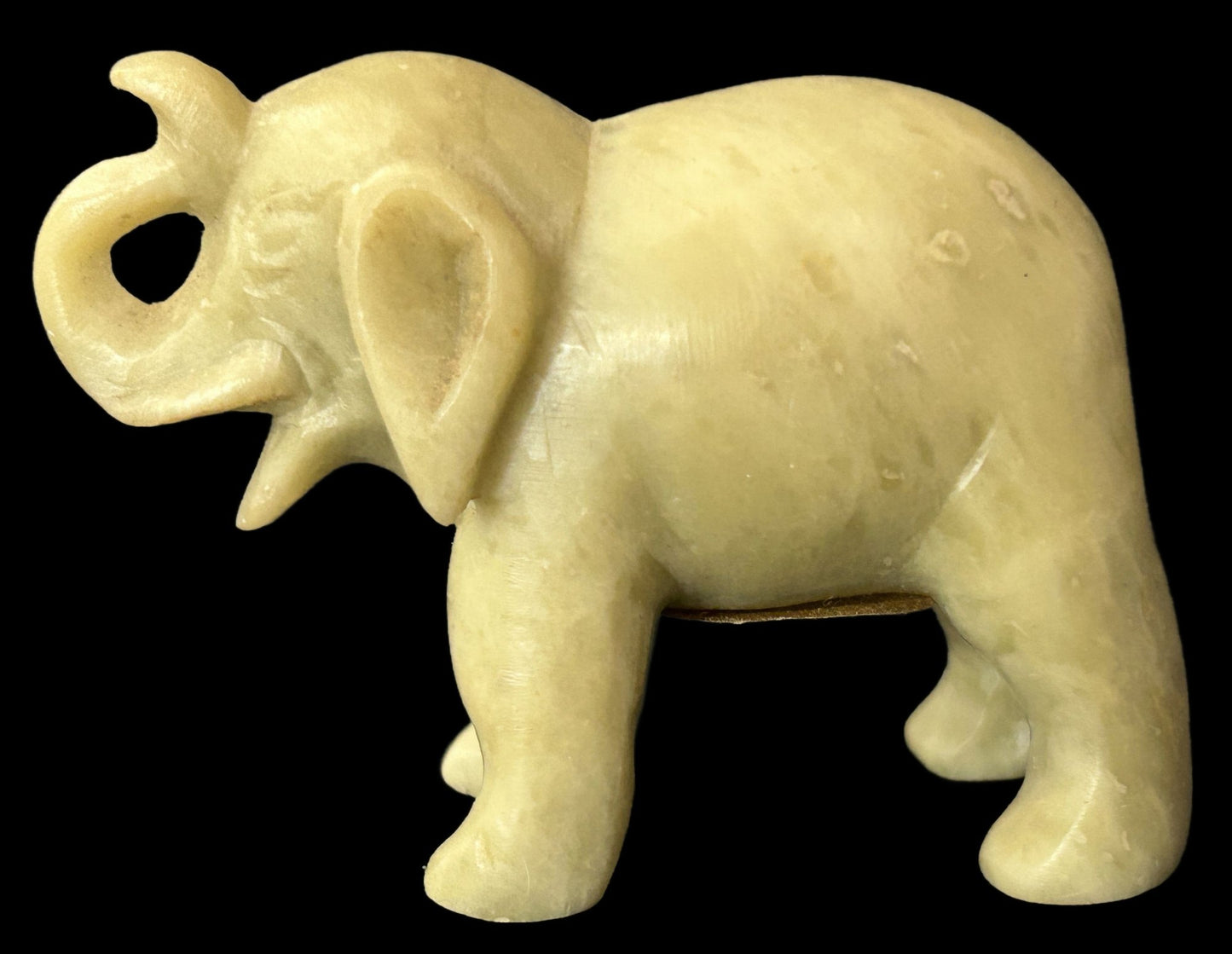 260107-3B Chinese Carved Soapstone Elephant With Raised Trunk