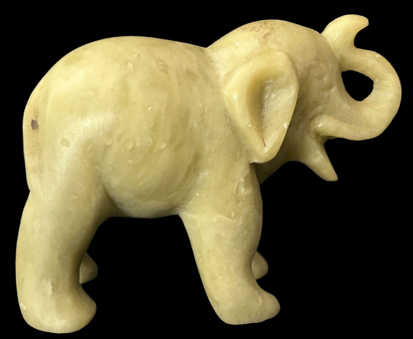 260107-3B Chinese Carved Soapstone Elephant With Raised Trunk