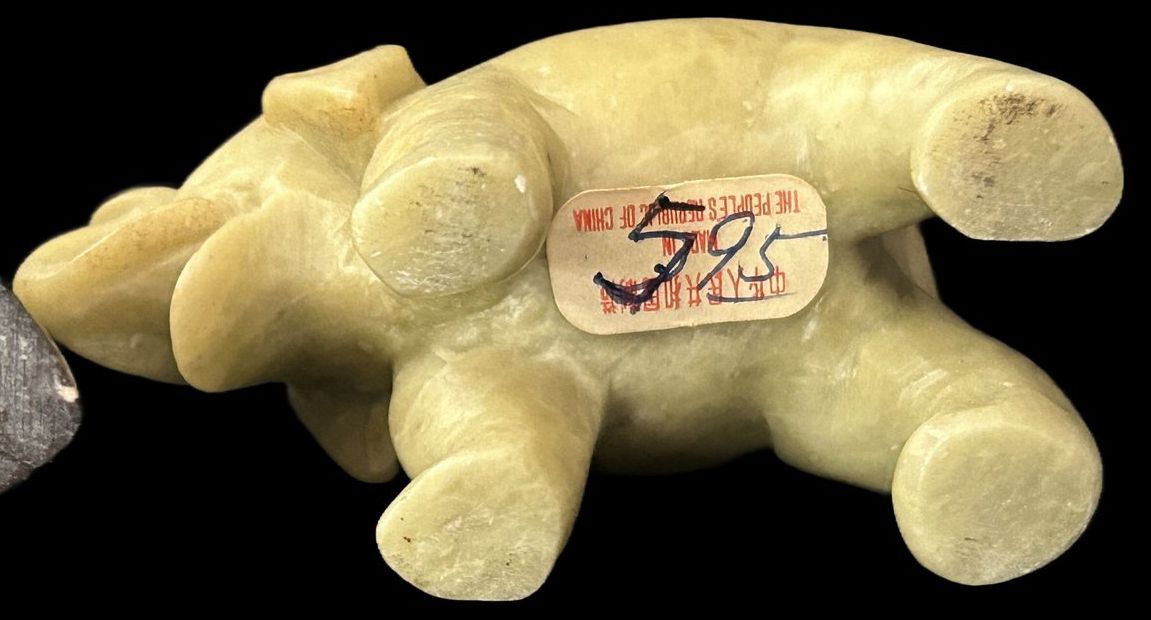 260107-3B Chinese Carved Soapstone Elephant With Raised Trunk