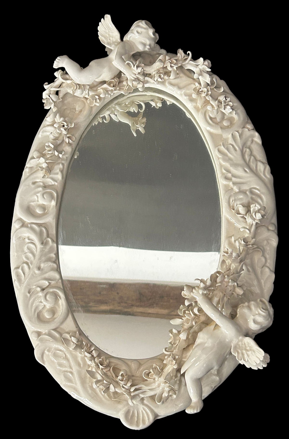 260729-3 White Capodimonte Style Mirror