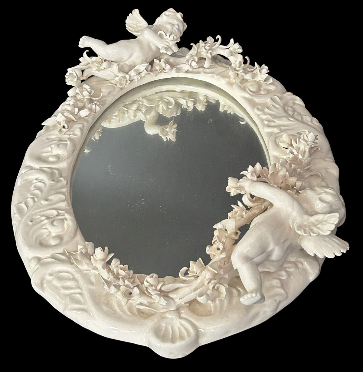 260729-3 White Capodimonte Style Mirror