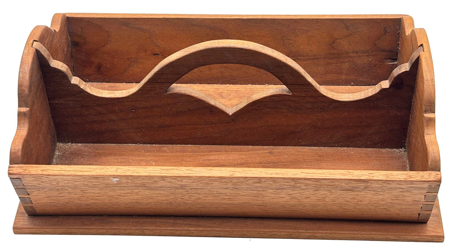 250326-8 Vintage Well Constructed Bench Made Primitive Style Utensil Caddy, 14" X 8.25" X 5"H