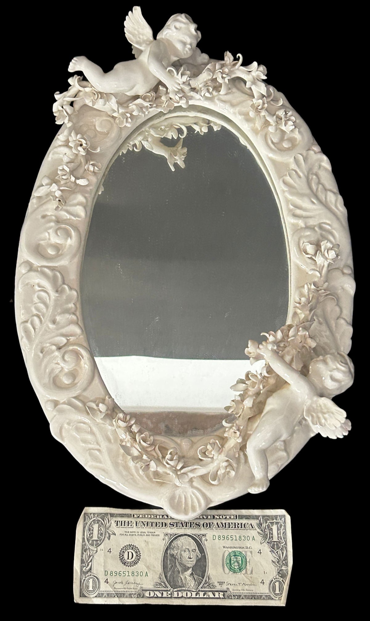 260729-3 White Capodimonte Style Mirror