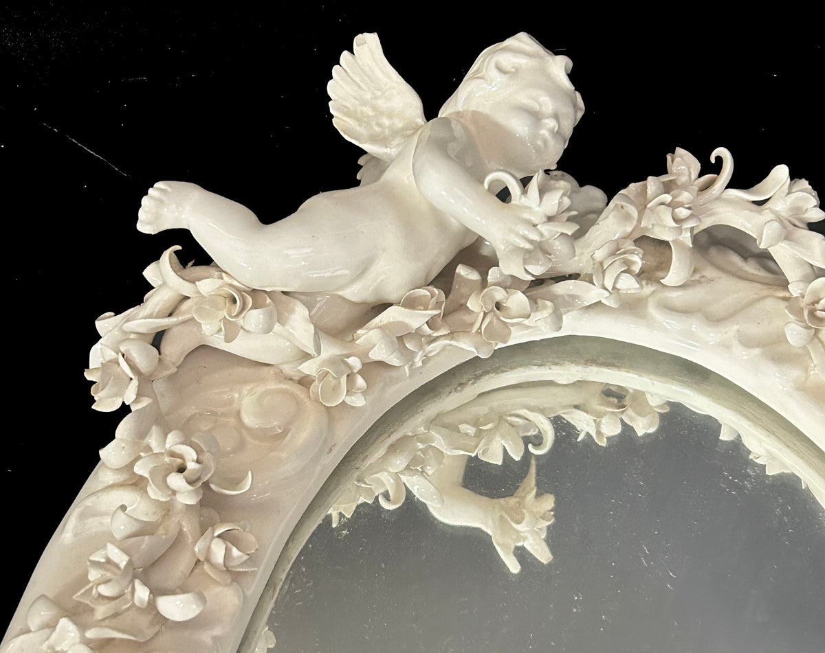 260729-3 White Capodimonte Style Mirror