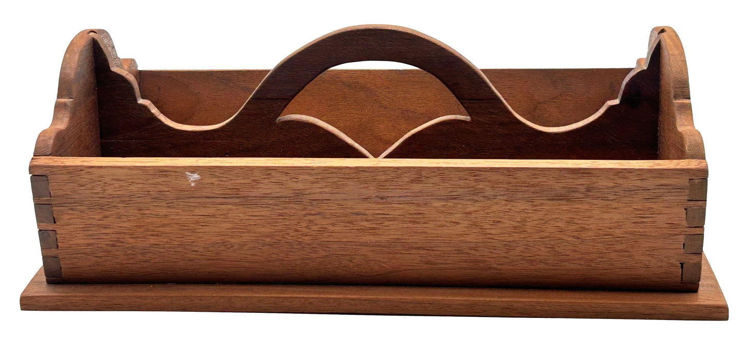 250326-8 Vintage Well Constructed Bench Made Primitive Style Utensil Caddy, 14" X 8.25" X 5"H