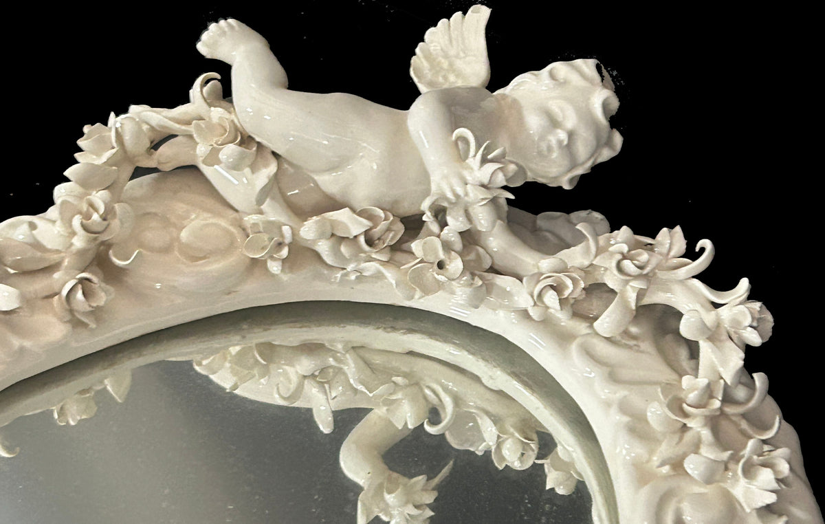 260729-3 White Capodimonte Style Mirror