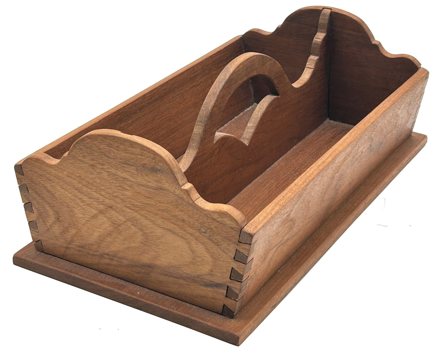 250326-8 Vintage Well Constructed Bench Made Primitive Style Utensil Caddy, 14" X 8.25" X 5"H
