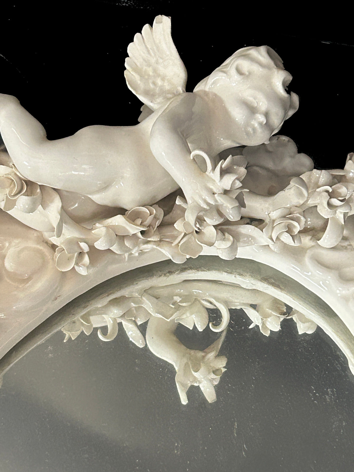 260729-3 White Capodimonte Style Mirror