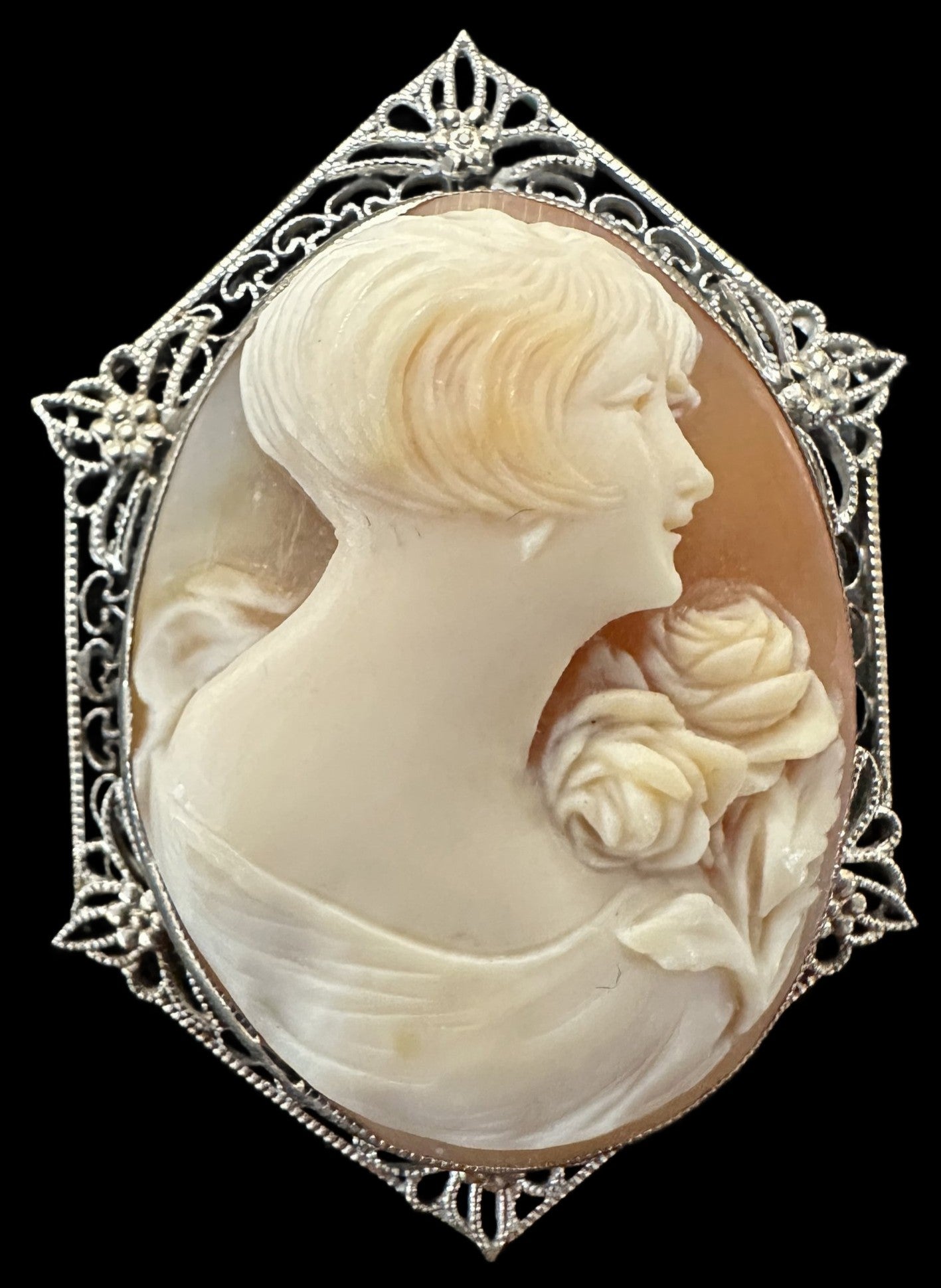260708-3 Art Deco 14k White Gold Shell Cameo