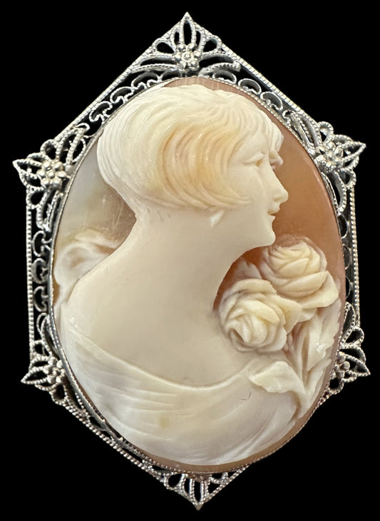 260708-3 Art Deco 14k White Gold Shell Cameo