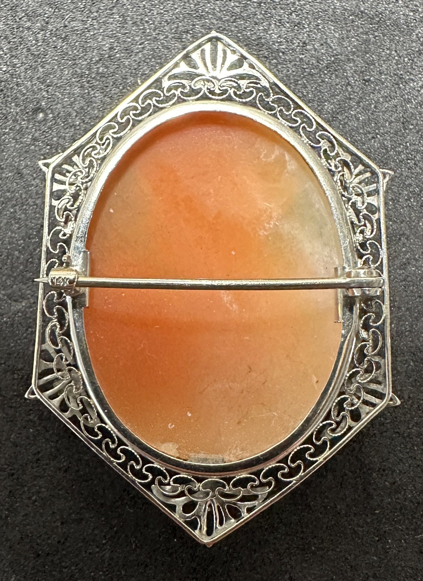 260708-3 Art Deco 14k White Gold Shell Cameo