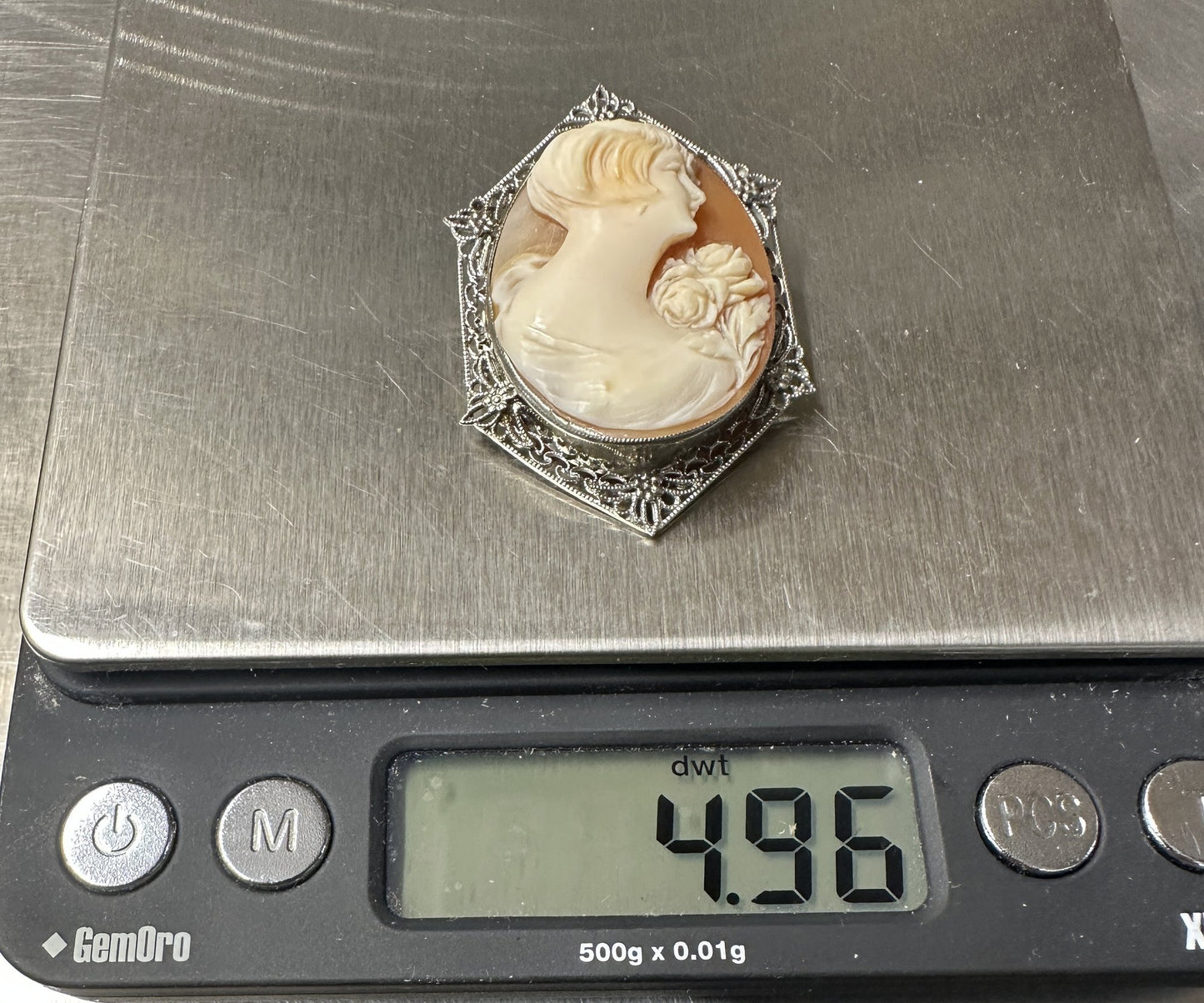 260708-3 Art Deco 14k White Gold Shell Cameo