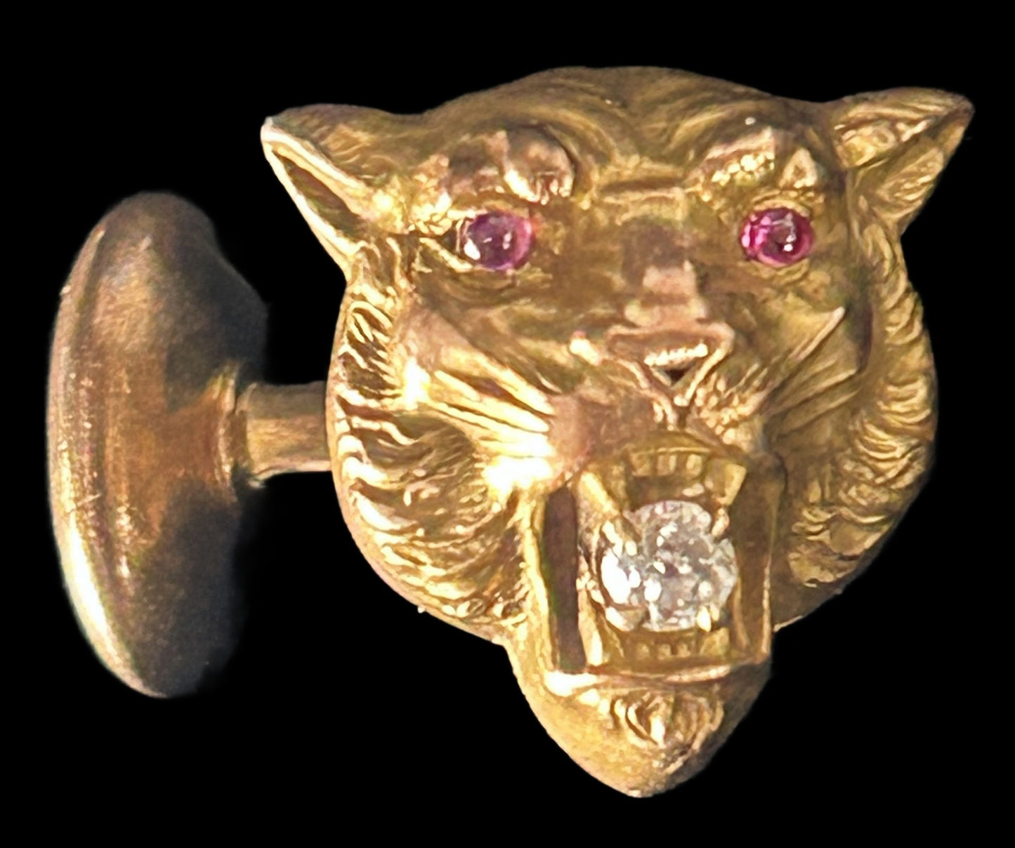 260715-1 14K YG Lion Cufflinks, Diamond & Ruby