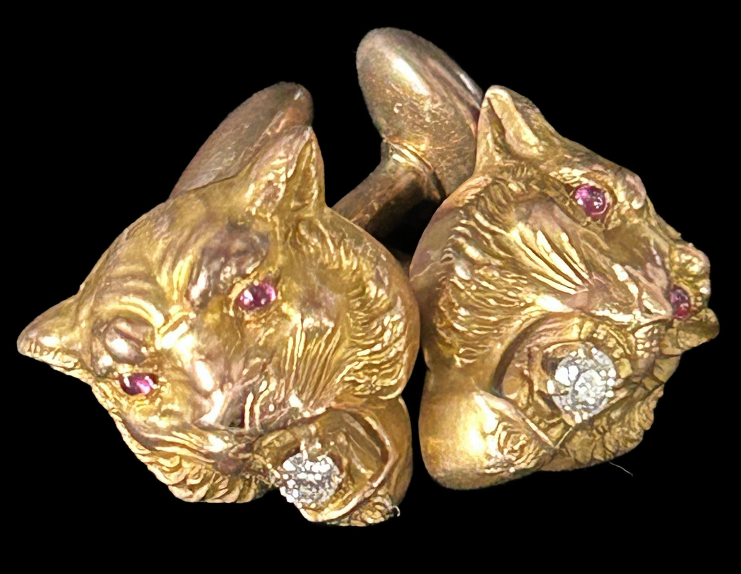 260715-1 14K YG Lion Cufflinks, Diamond & Ruby