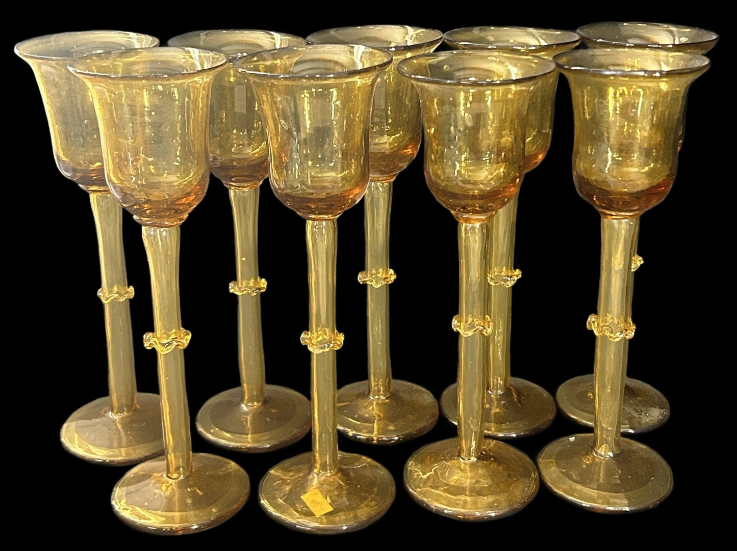 260107-4 Hand-Blown 11"H Amber Wine Glasses or Candle Votive Holders
