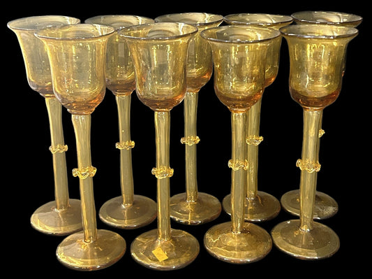 260107-4 Hand-Blown 11"H Amber Wine Glasses or Candle Votive Holders