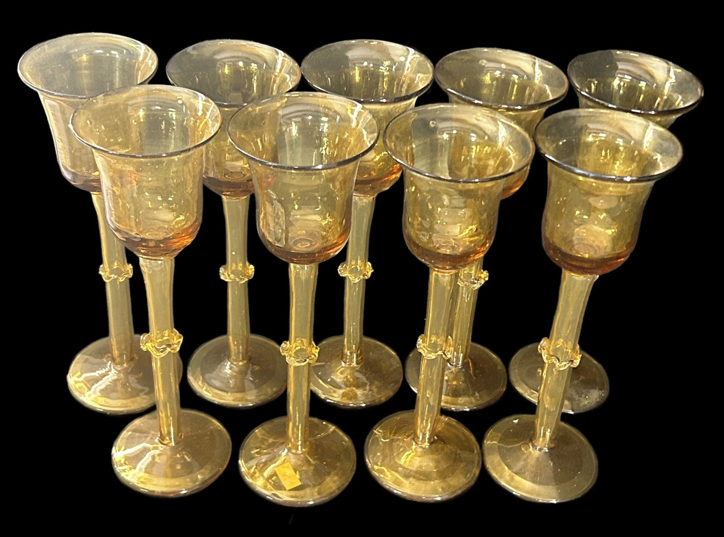 260107-4 Hand-Blown 11"H Amber Wine Glasses or Candle Votive Holders