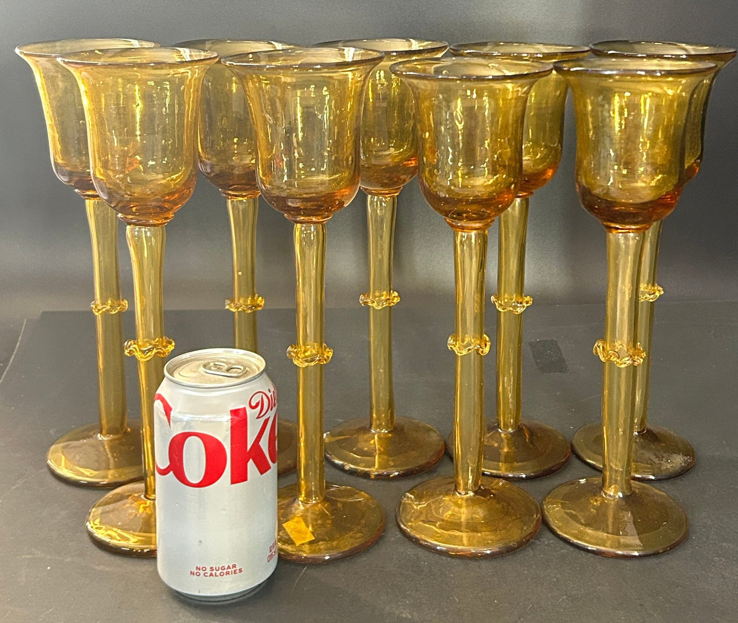 260107-4 Hand-Blown 11"H Amber Wine Glasses or Candle Votive Holders