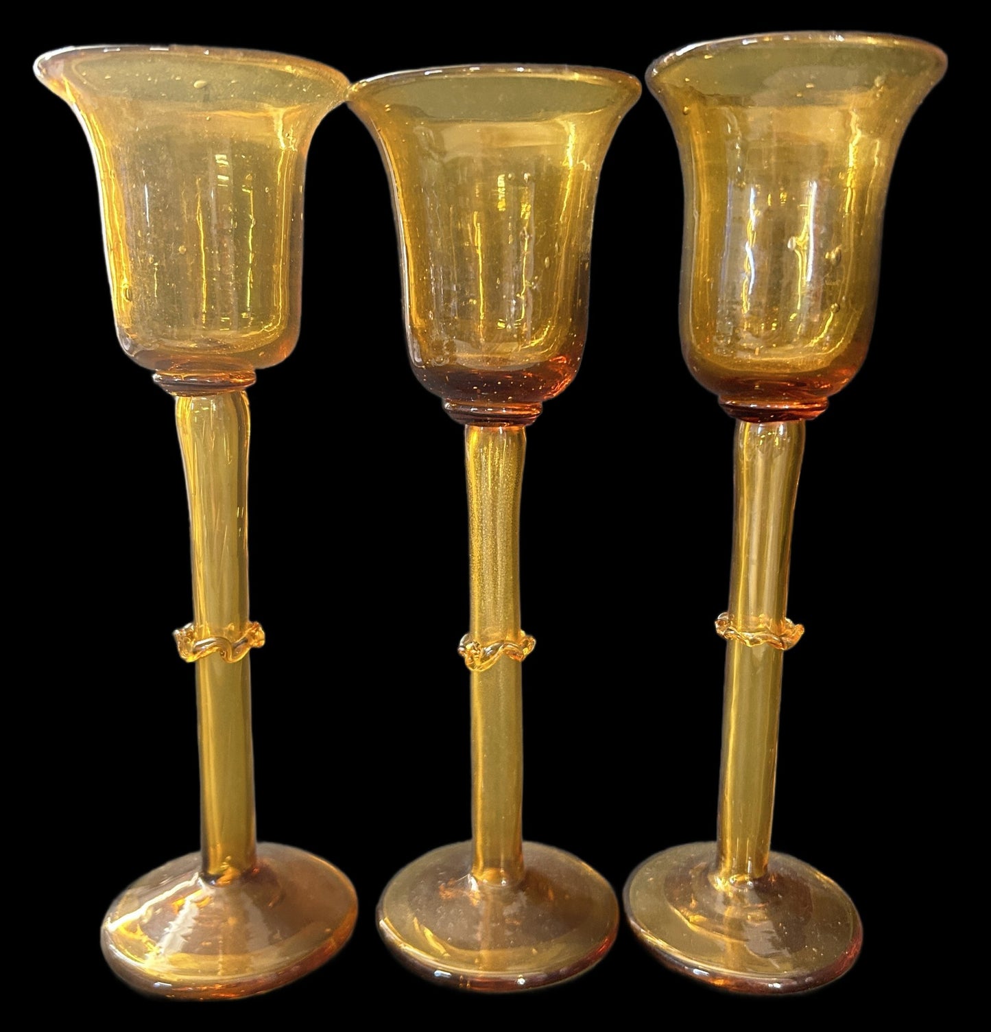 260107-5 Hand-Blown 9.25"H Amber Cordial or Votive Holder