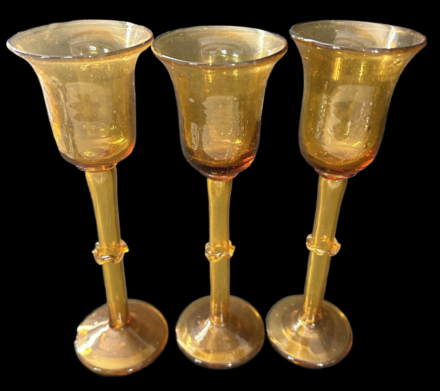 260107-5 Hand-Blown 9.25"H Amber Cordial or Votive Holder
