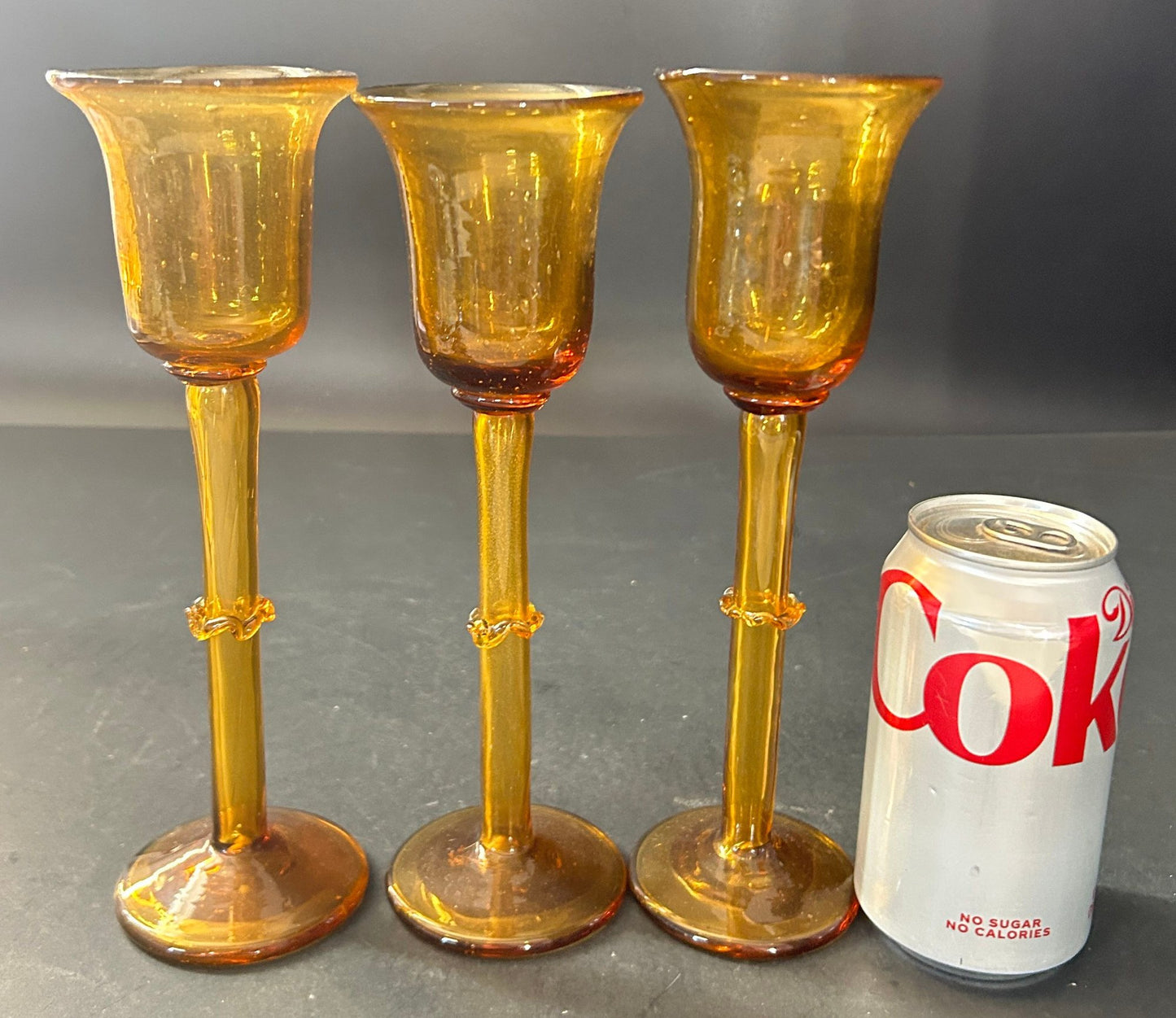 260107-5 Hand-Blown 9.25"H Amber Cordial or Votive Holder