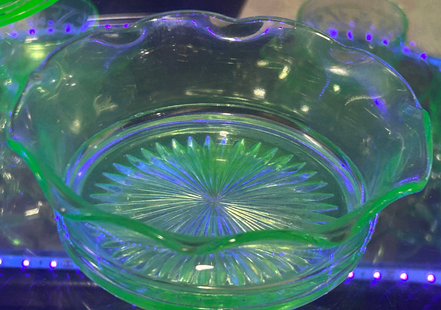 251101-8 Hazel Atlas Uranium Glass Ruffled Bowl