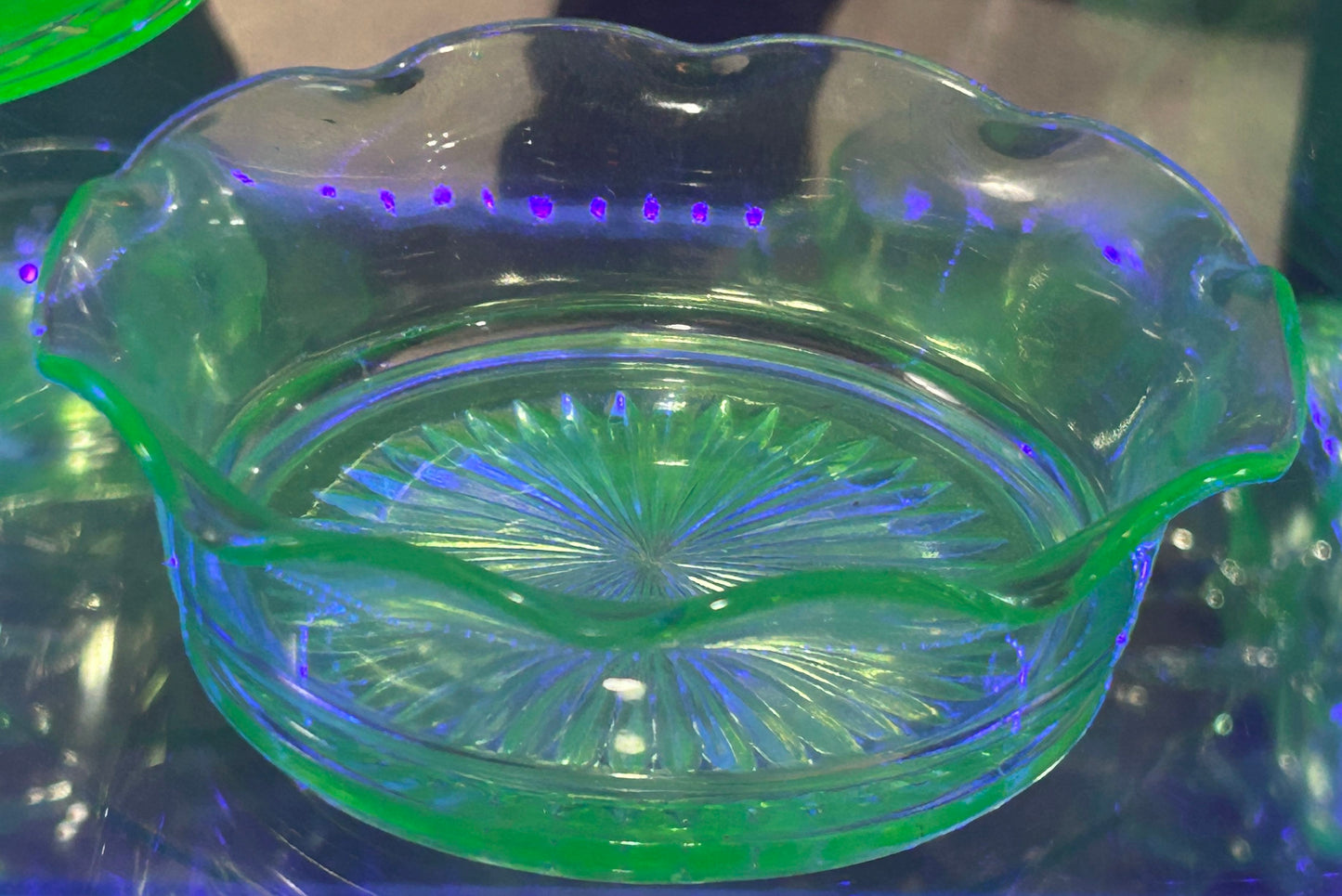 251101-8 Hazel Atlas Uranium Glass Ruffled Bowl