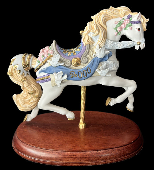 250625-12 Lenox Porcelain Carousel Horse On Oval Wooden Plinth