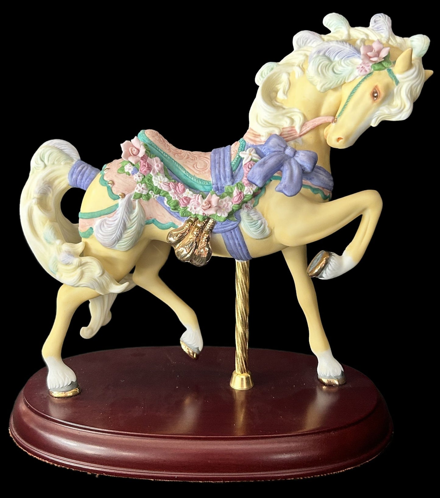 250625-12 Lenox Porcelain Carousel Horse On Oval Wooden Plinth