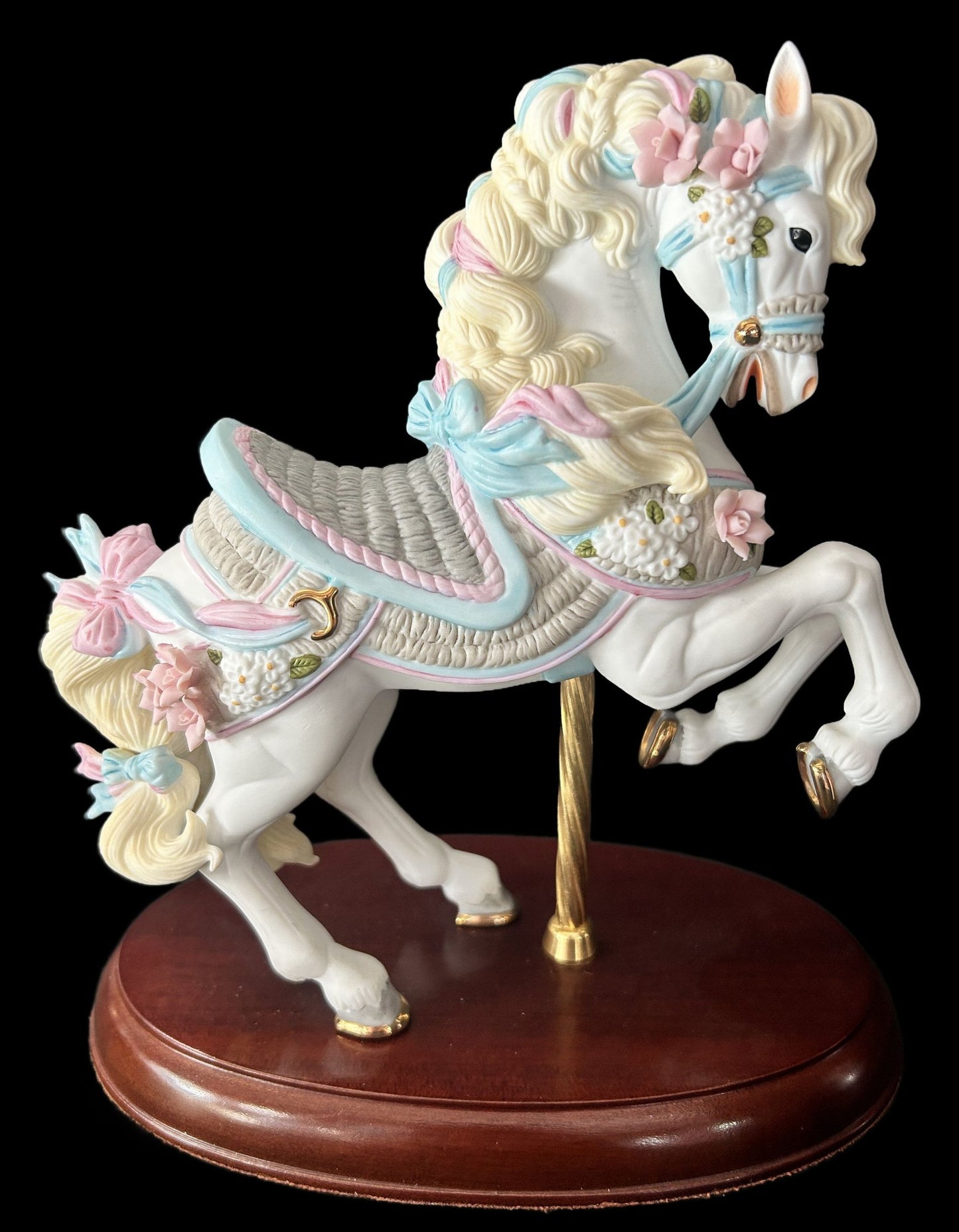 250625-12 Lenox Porcelain Carousel Horse On Oval Wooden Plinth