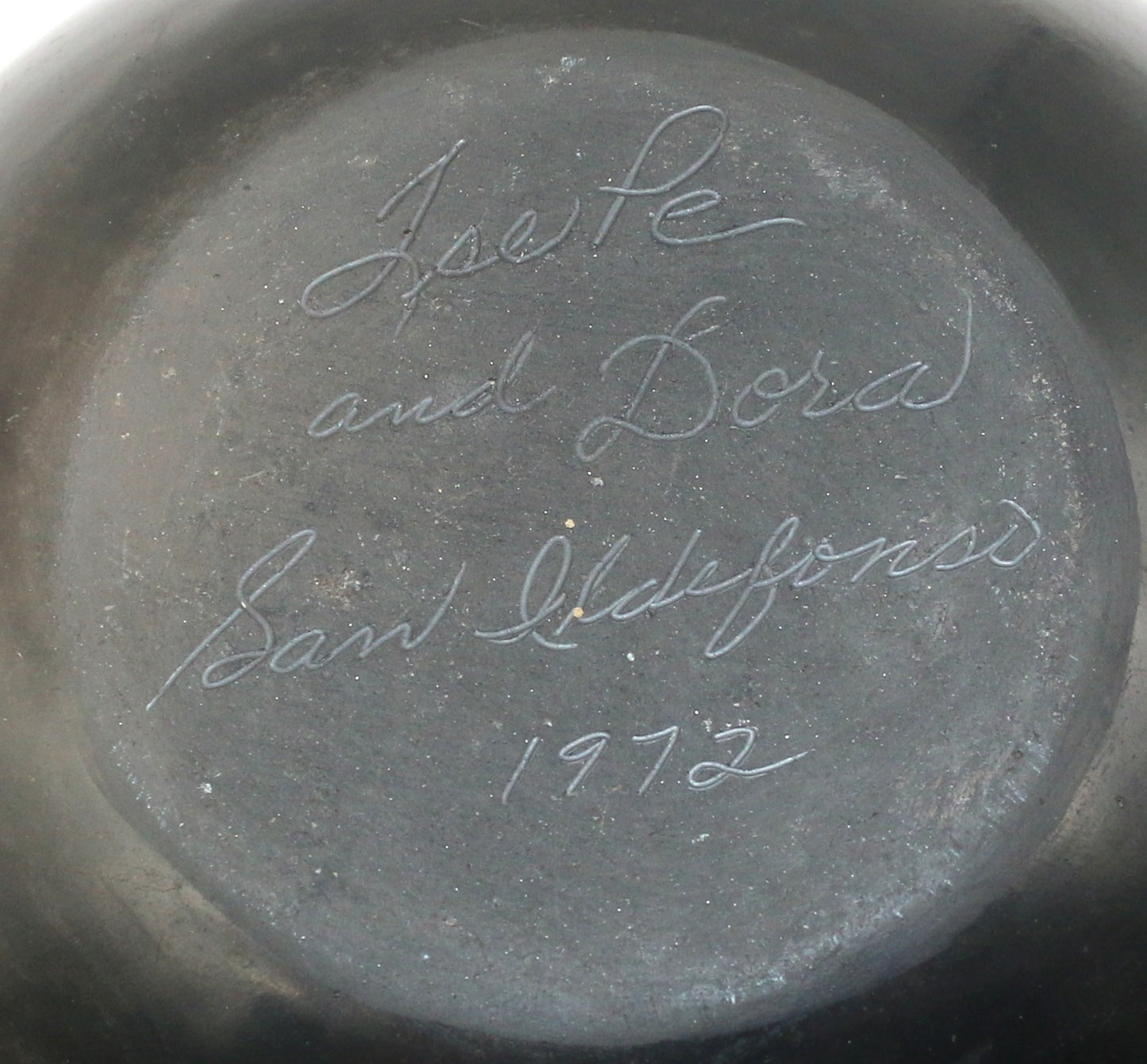 250326-3 Master Potter Dora Tse-Pe - Black And Sienna Bowl With Bear & Four Turquiose Insets - 4.5" High X 6" Wide