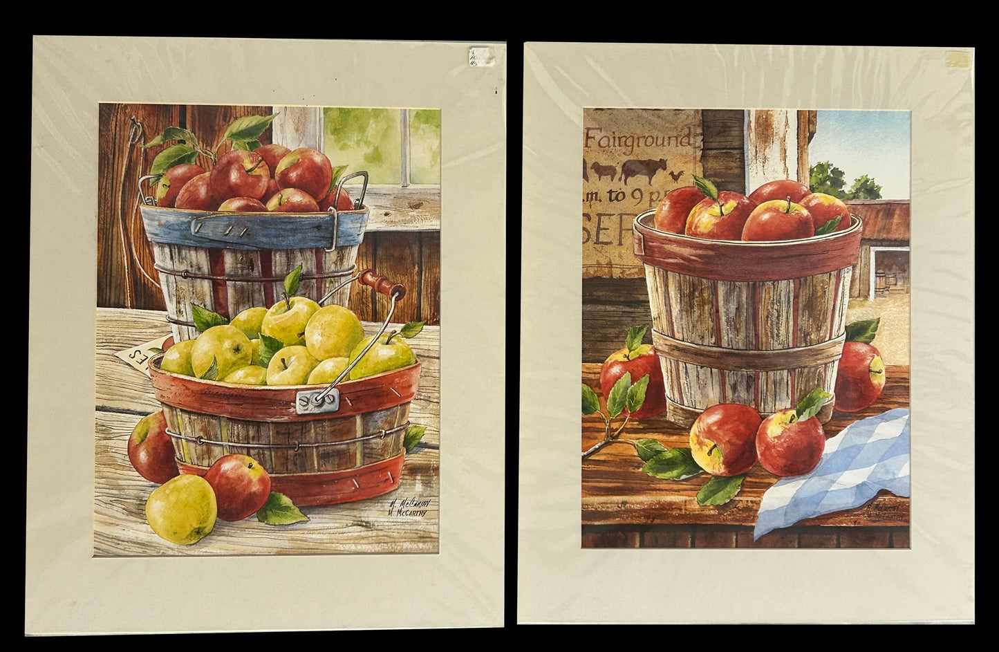 260429-15 Pair Signed Watercolor Apple Prints, Signed M McCarthy