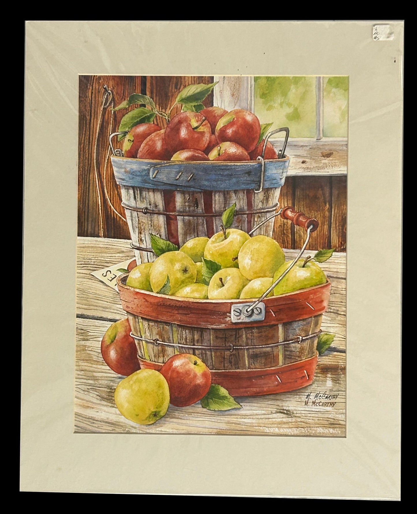 260429-15 Pair Signed Watercolor Apple Prints, Signed M McCarthy
