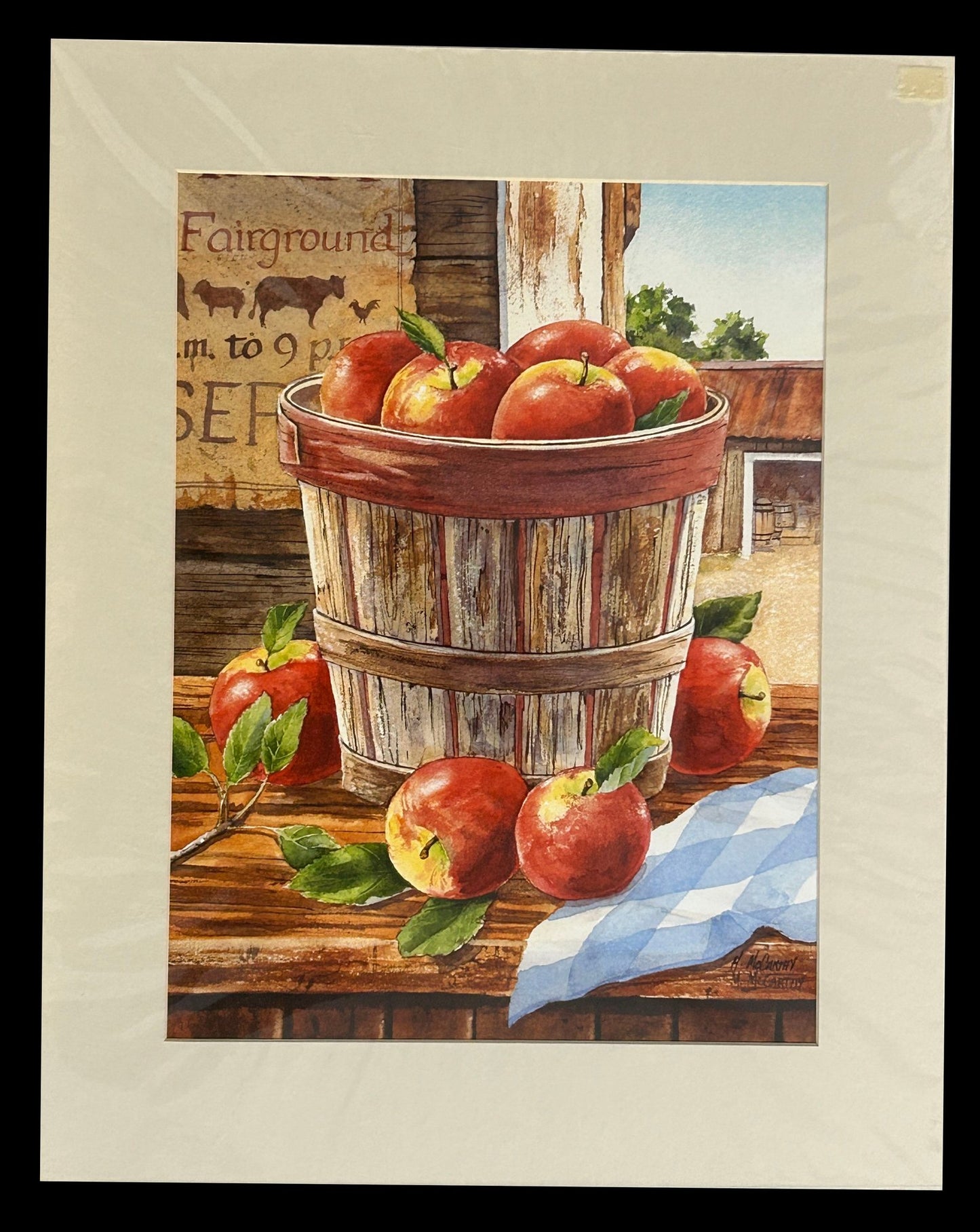 260429-15 Pair Signed Watercolor Apple Prints, Signed M McCarthy