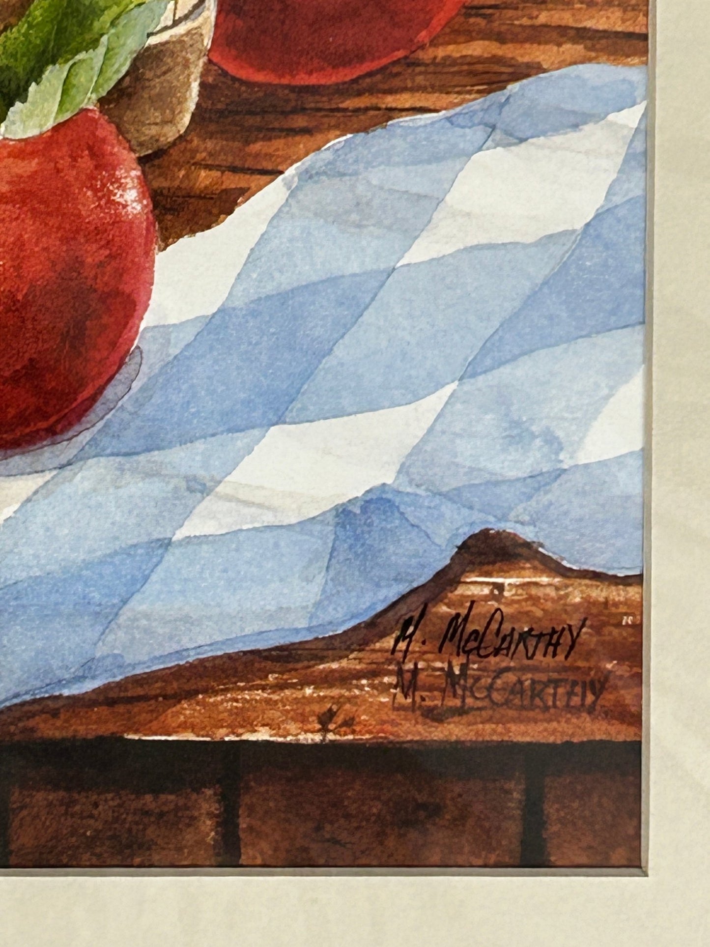 260429-15 Pair Signed Watercolor Apple Prints, Signed M McCarthy