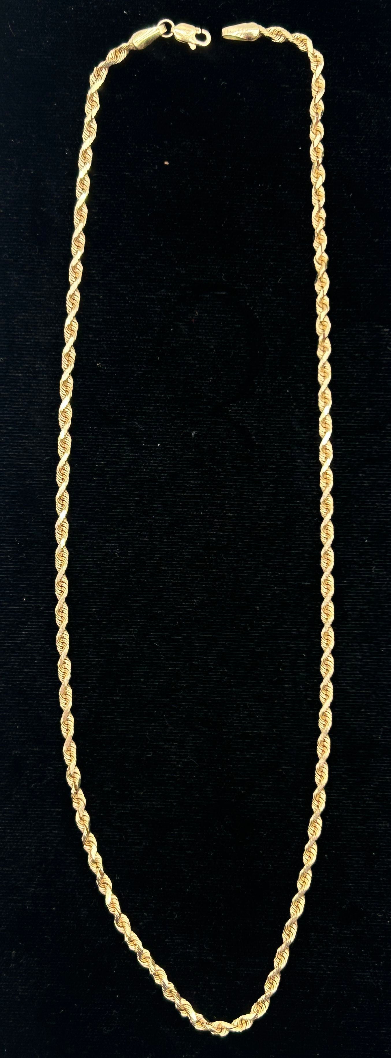 251201-1 18" 14K Yellow Gold Rope Chain 8.36g