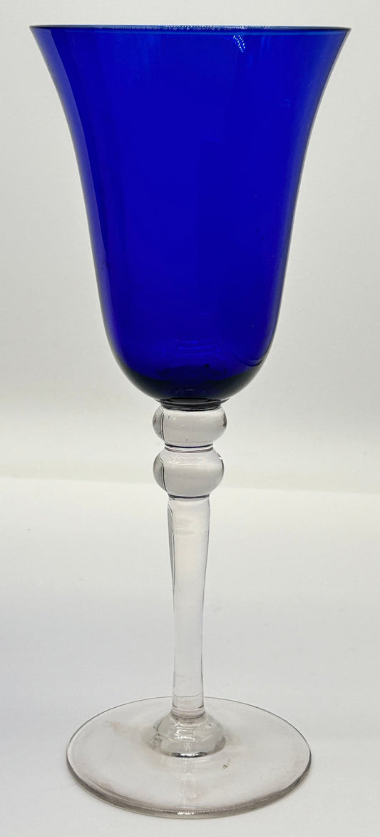 241204-12 Cobalt and Clear Uranium Glass Beaded Stemmed Goblet