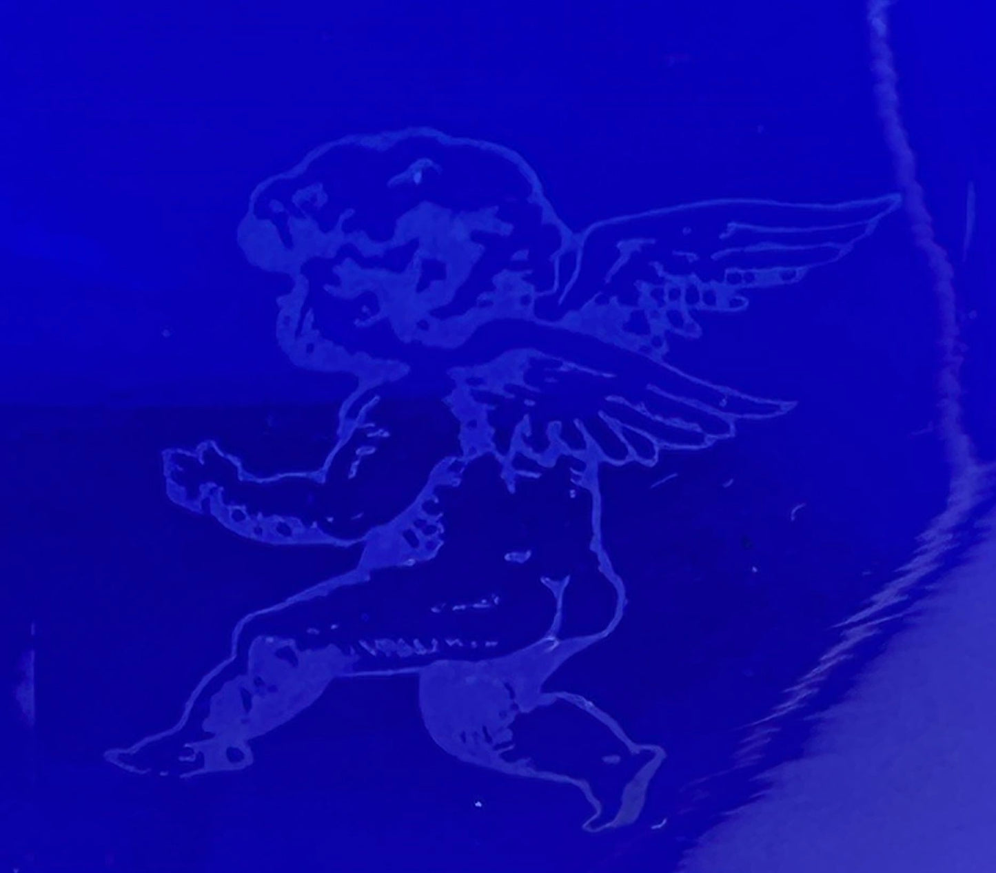 250423-8A VIctorian Cobalt Blue Vase With Etched Cherub