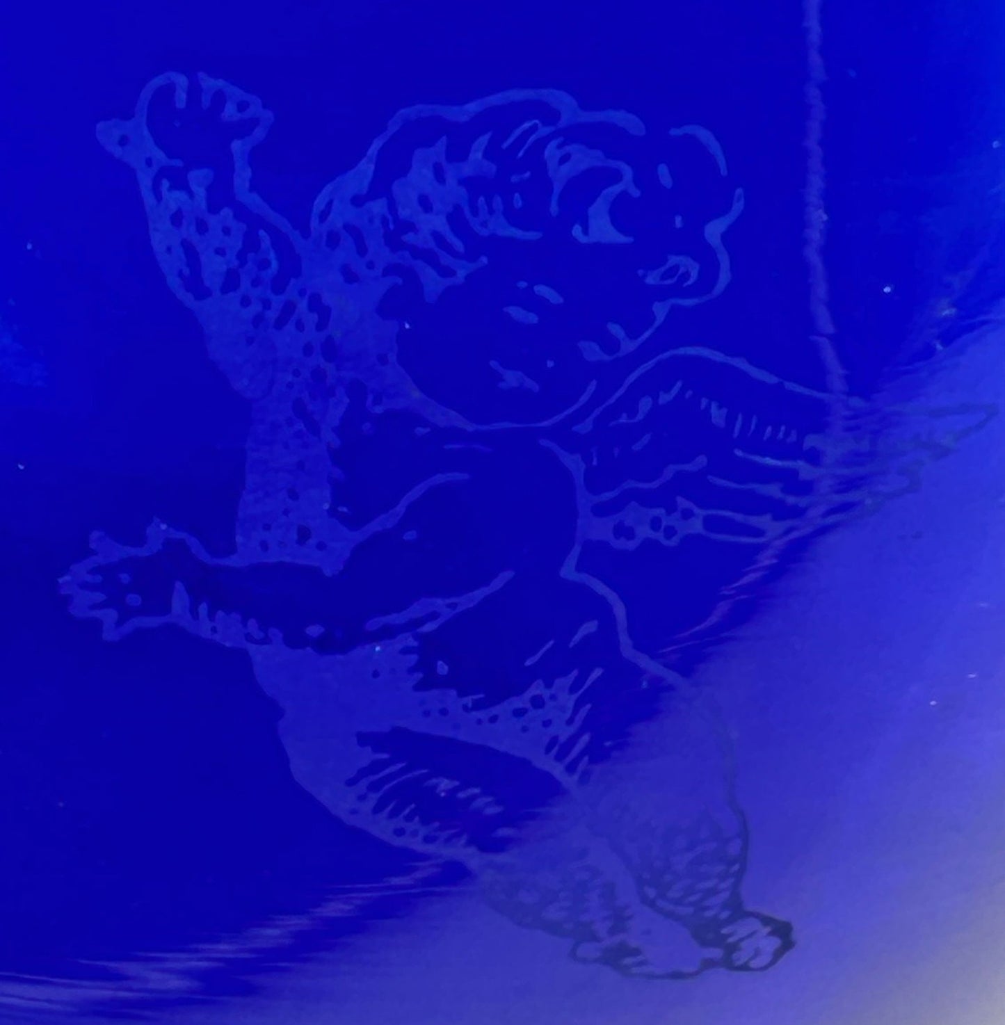 250423-8A VIctorian Cobalt Blue Vase With Etched Cherub