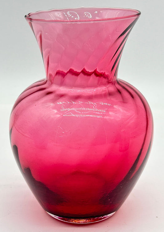250423-8B Cranberry Optic Swirl Vase