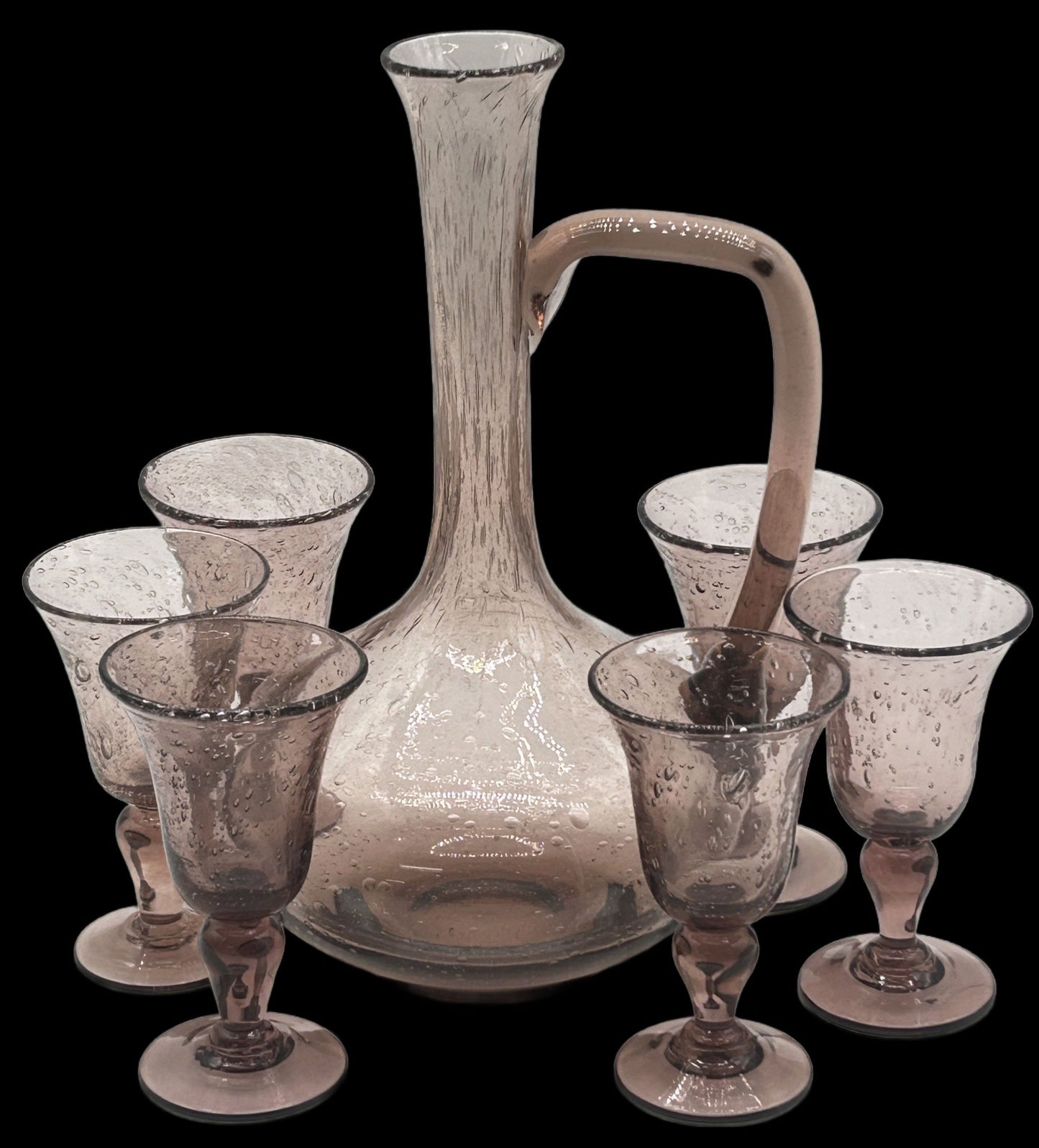 260107-7 La Verrerie De Biot Amethyst Bubble Glass Decanter Set