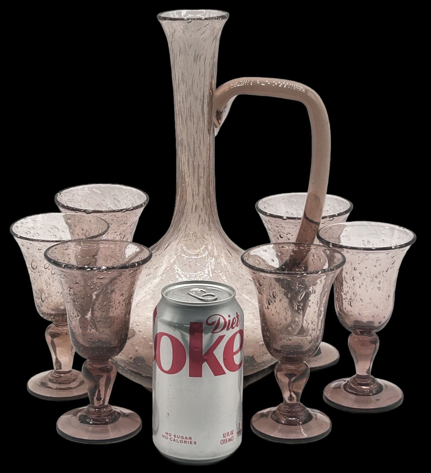 260107-7 La Verrerie De Biot Amethyst Bubble Glass Decanter Set