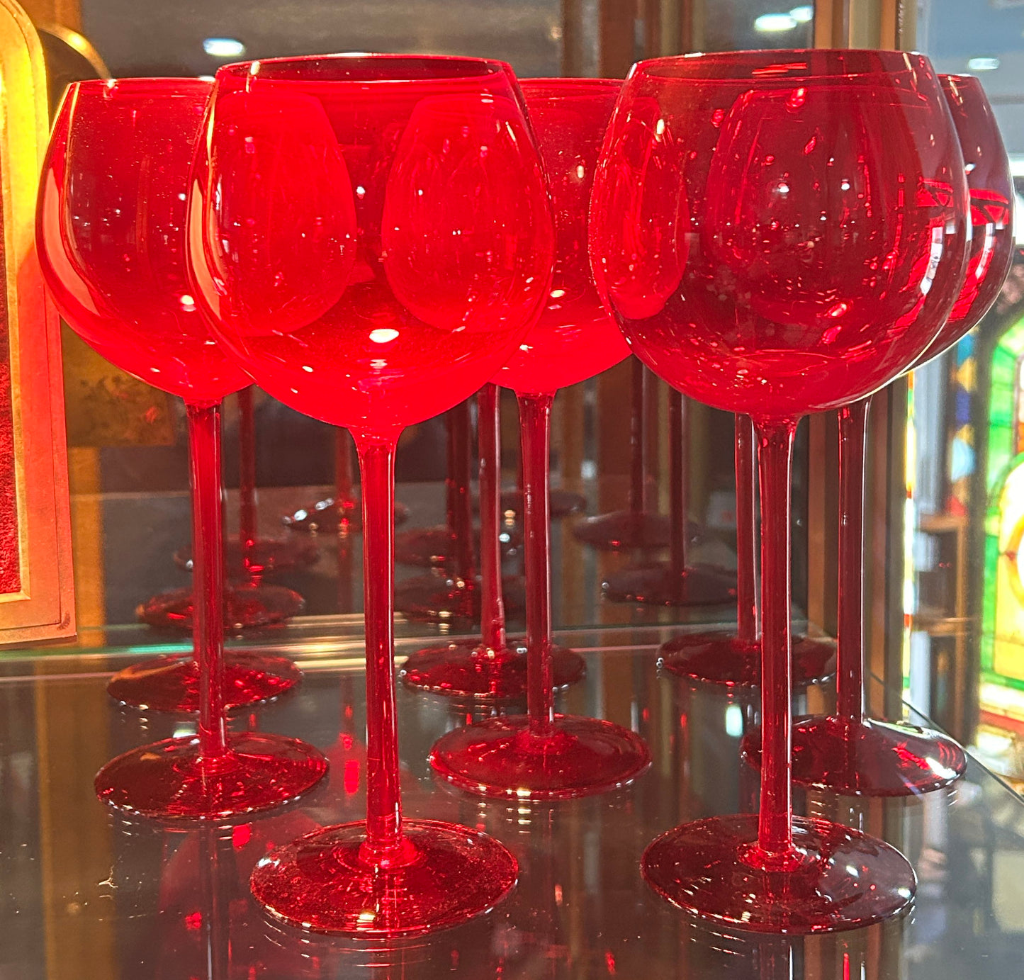 260413-2 Set of 8 Red Long Stemmed Balloon Goblet