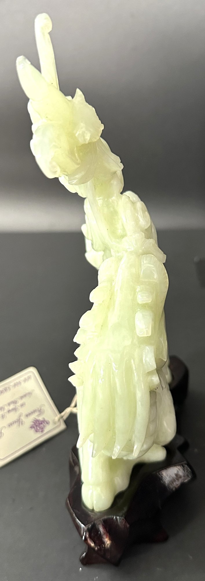 251210-22 8"H Carved Jade Dragon On Rosewood Stand